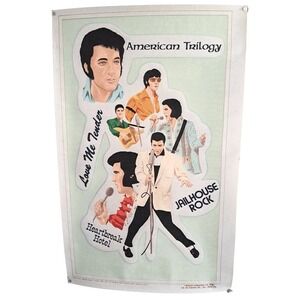 Elvis‎ Presley Tapestry VTG 1978 Boxcar Felt Wall Hanging 20x34 American Trilogy